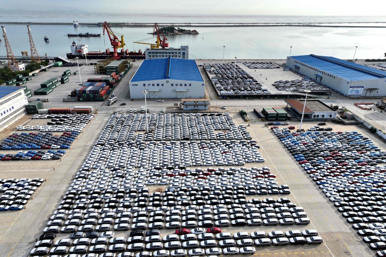 Chinese-made cars parked at a port in Lianyungang, in China's eastern Jiangsu province on Tuesday AFP-Yonhap