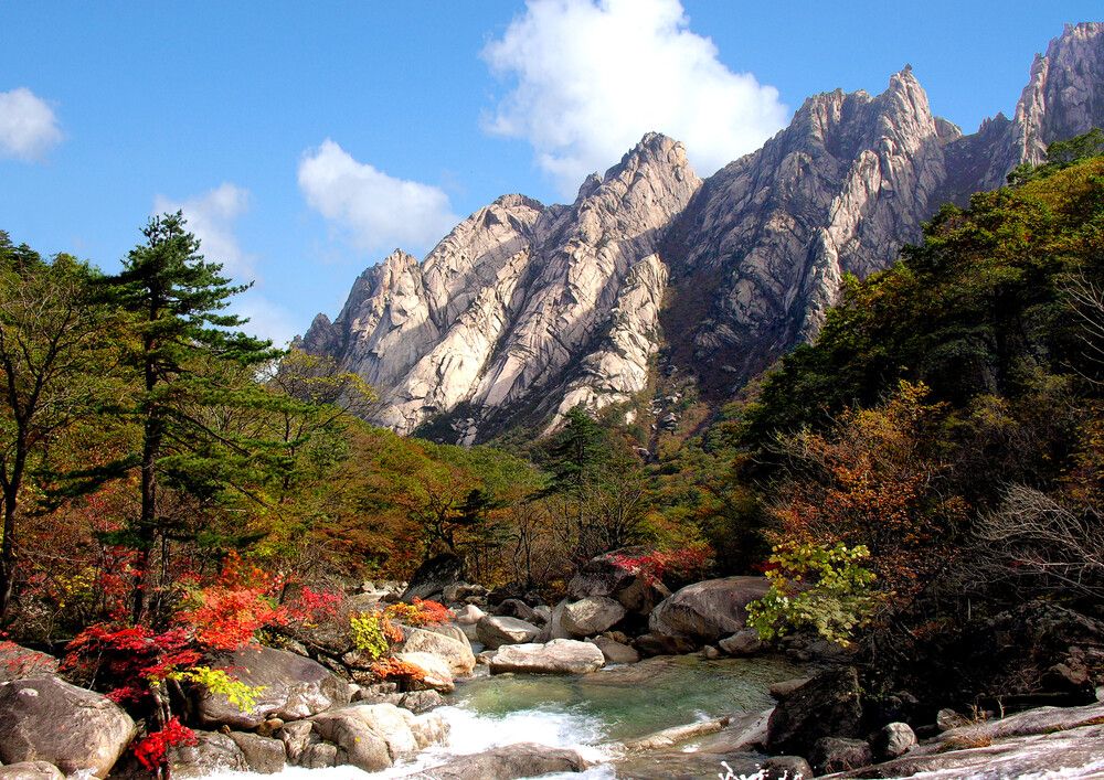 Fall foliage is in full display at Kumgangsan. (Korea National Heritage Preservation Agency)]