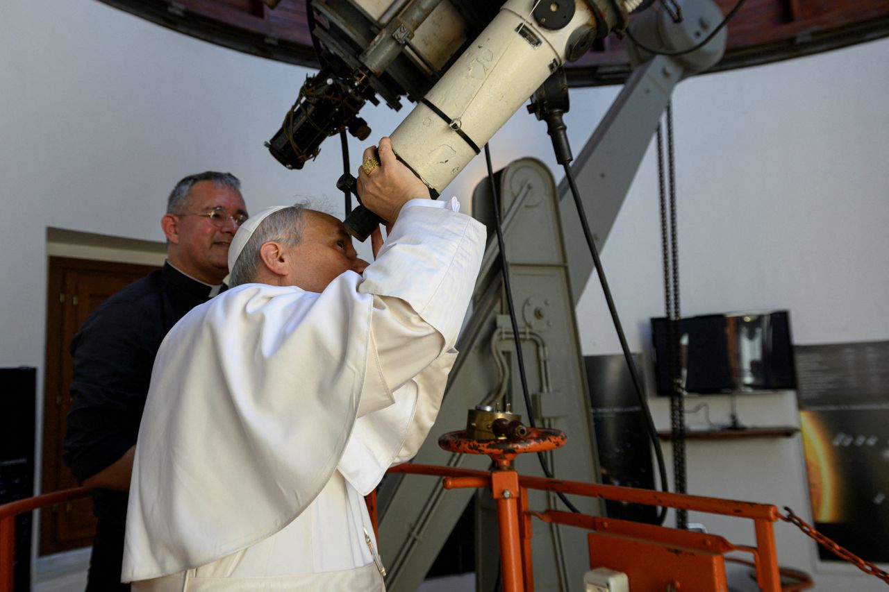 Pope Leo XIV visits the Vatican Observatory at Castel Gandolfo in Italy, Sunday. (Reuters-Yonhap)]