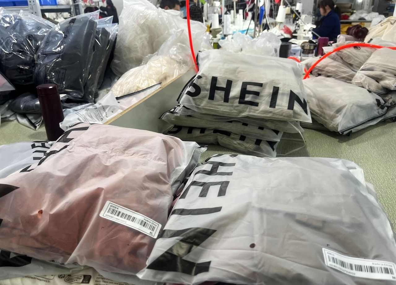 Shein apparel is prepared for shipment at a manufacturing site in Guangdong Province, China, last month. (Reuters-Yonhap)]