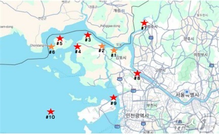 The South Korean government announced on Tuesday that regular monitoring conducted earlier this month in relation to the North Korean uranium waste allegations confirmed that there were no abnormalities. The photo shows the seven main sampling points where samples were collected / Provided by the Ministry of Unification