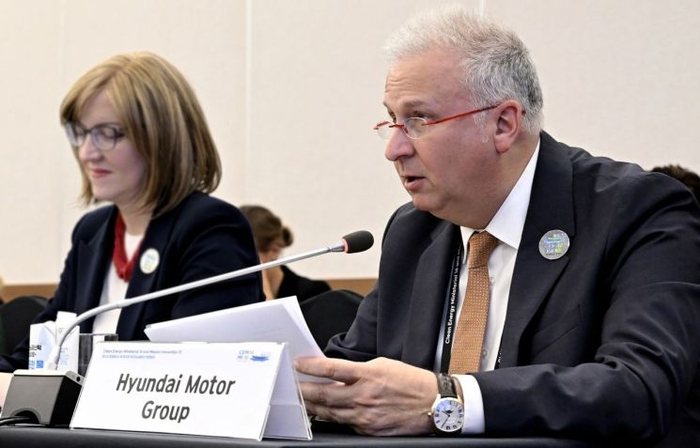 켄 라미레즈 현대차그룹 에너지&수소사업본부 부사장이 제16차 청정에너지 장관회의에서 발언하고 있다.