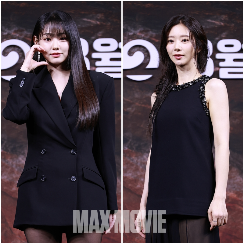 카메라 향해 포즈를 취하는 강미나(왼쪽)와 이주빈. 정유진 기자