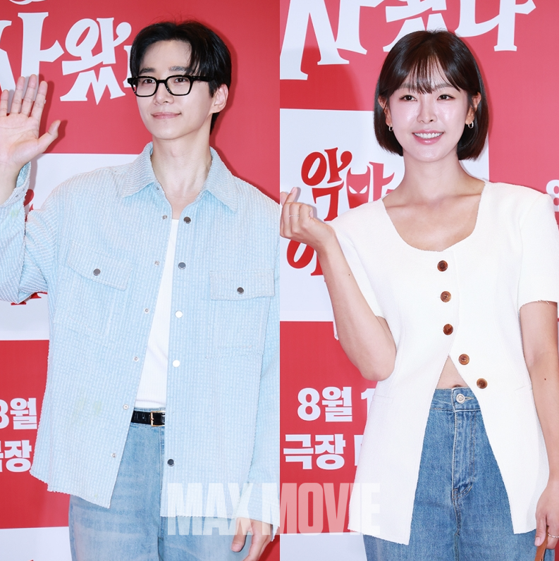 카메라 향해 포즈취하는 이준호(왼쪽)와 고원희. 정유진 기자