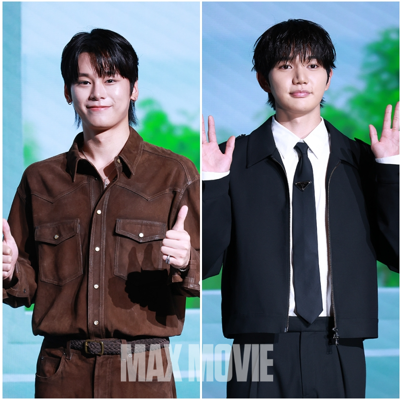 카메라 향해 포즈를 취하는 배우 차우민(왼쪽)과 윤상현. 정유진 기자
