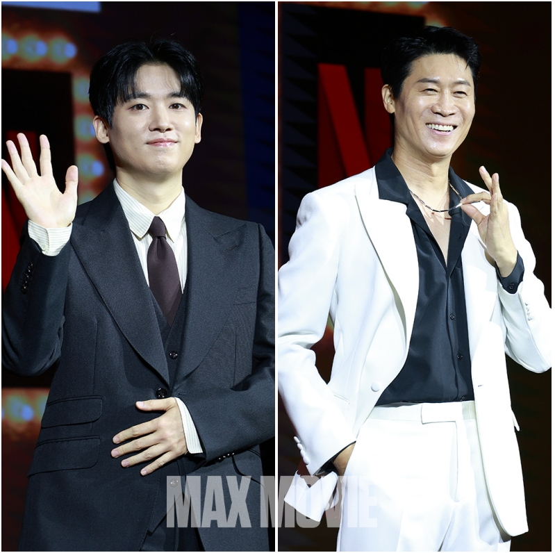 카메라 향해 포즈 취하는 조현철(왼쪽)과 진선규. 정유진 기자