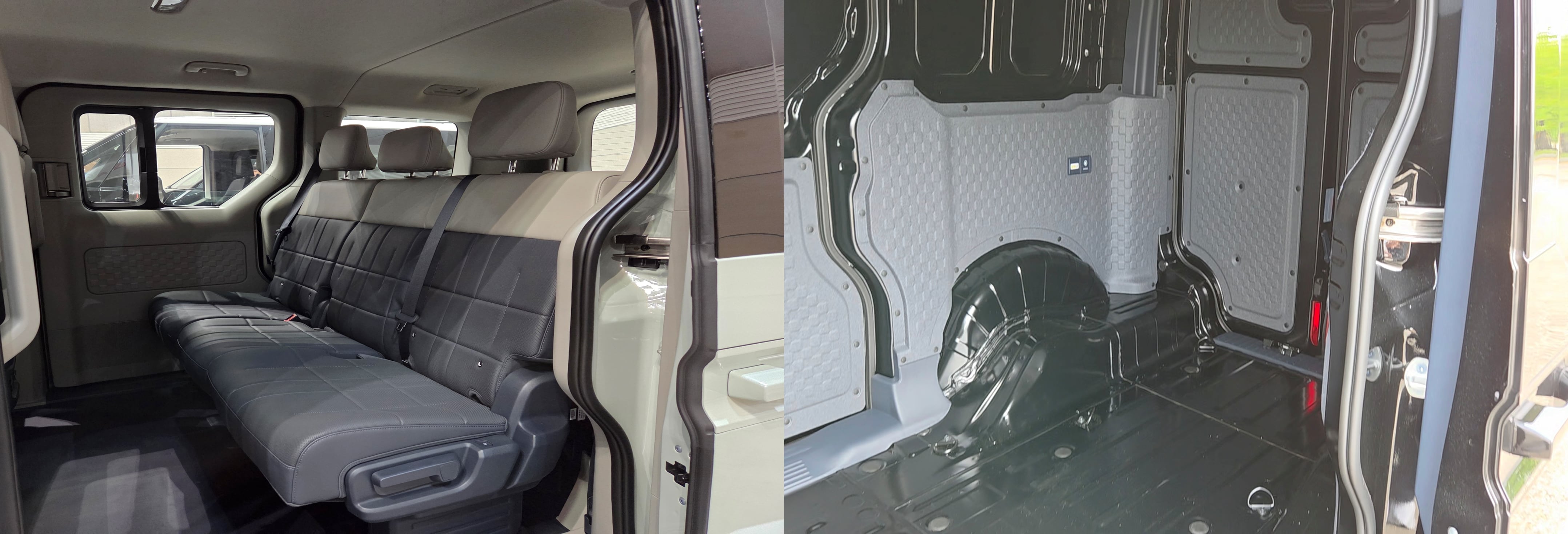 기아 PV5 패신저(왼쪽)와 카고 실내 모습. /권유정 기자