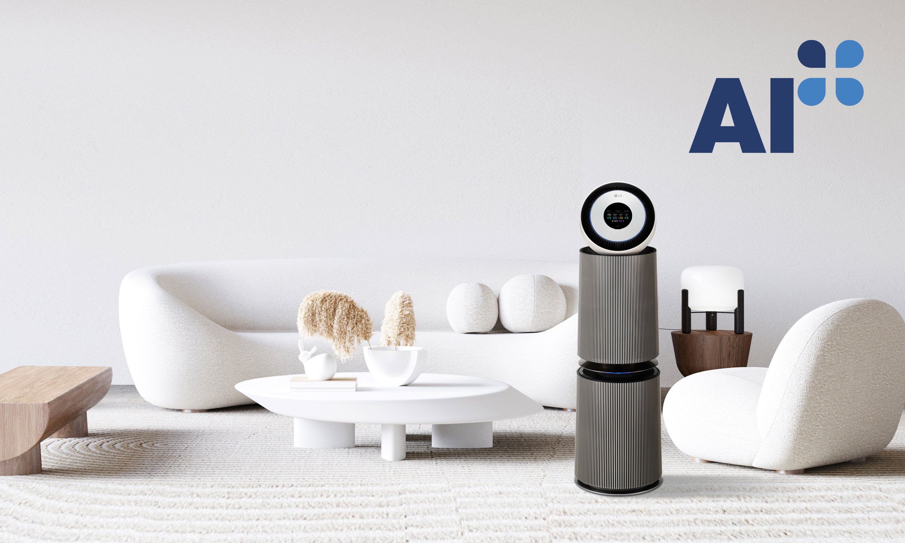 LG전자가 한국실내환경학회와 함께 20일 서울 중구 연세대학교 세브란스 빌딩에서 '기후 변화에 따른 실내 공기질 이슈와 솔루션 마련'을 주제로 심포지엄을 개최했다. LG전자는 공동 연구를 통해 실내 공기질 개선을 위한 기술∙제품 개발에 적극 활용한다. 사진은 AI 공기질 센서를 적용한 LG 퓨리케어 AI 오브제컬렉션 360˚ 공기청정기./LG전자 제공