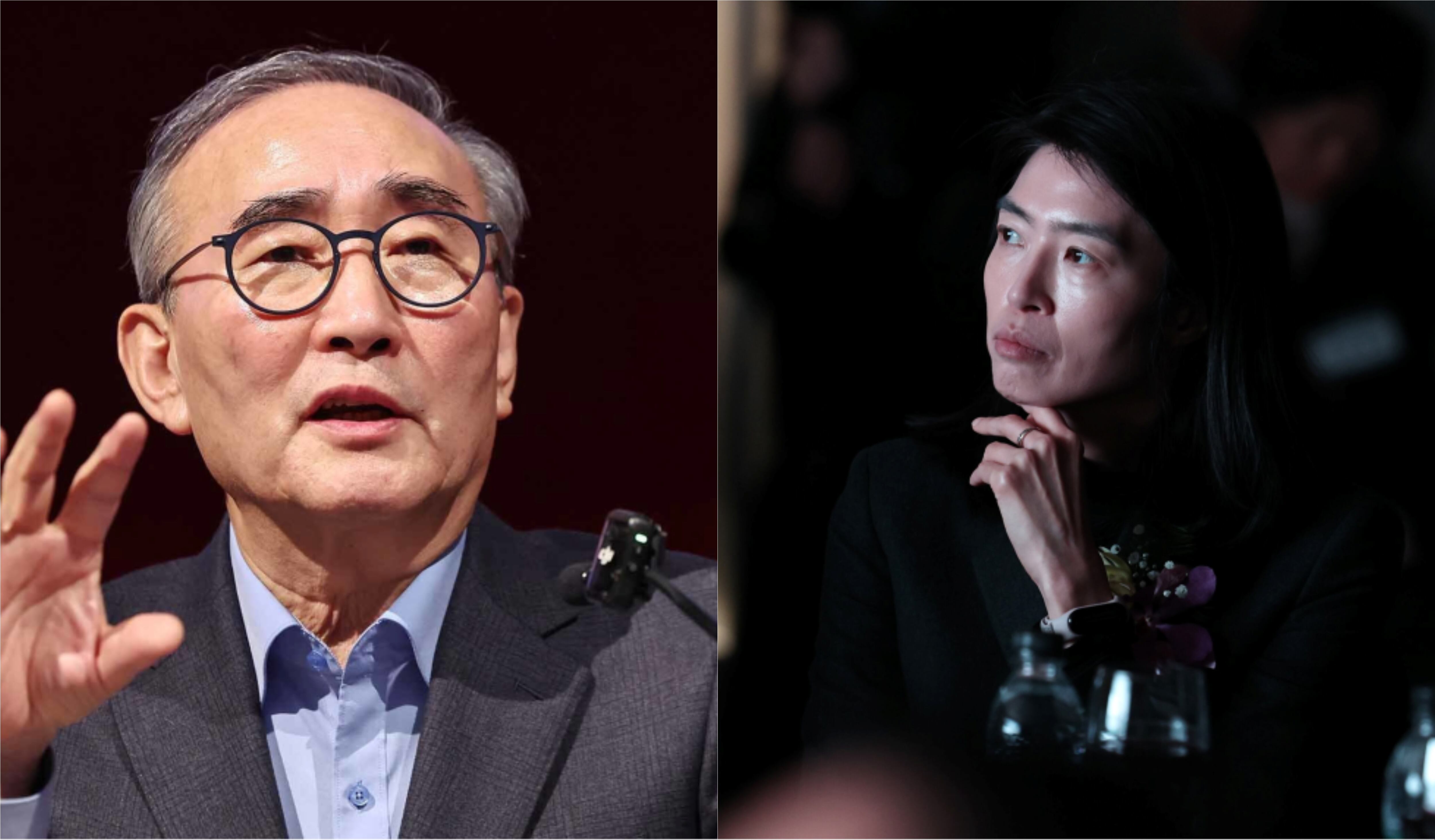 김영섭 KT 대표(왼쪽)와 정신아 카카오 대표./뉴스1