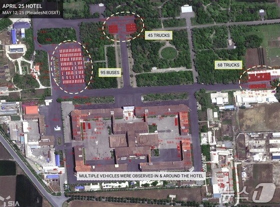 SI Analytics reported on Thursday that military parade preparations are being detected across North Korea. Photo shows the vicinity of Mirim Airfield / Capture from NK Insights