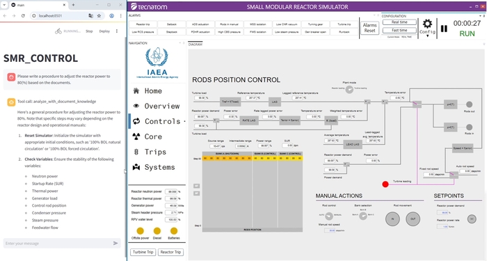 IAEA에서 배포하는 iPWR 시뮬레이터를 이용해 원자로 운전 지원을 위한 에이전트 기능을 시험하는 장면. (원자력연 제공)