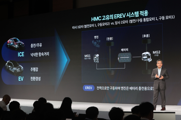 장재훈 현대차 사장이 지난해 서울 여의도 콘래드호텔에서 열린 'CEO 인베스터 데이'에서 '핵심 역량 기반의 유연한 시장 대응'을 주제로 발표하고 있다.