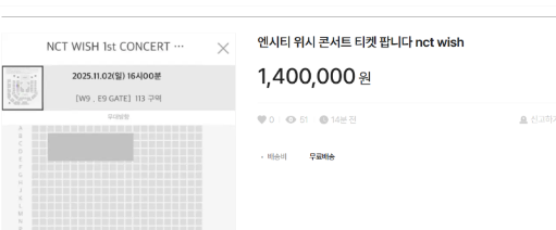 한 중고거래 플랫폼에 정가 19만원 아이돌콘서트 티켓이 140만원에 올라와있다. 사진은 플랫폼 캡처 화면