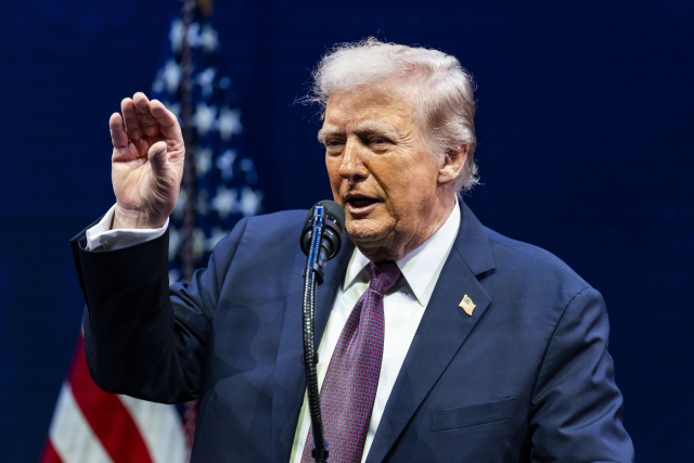 도널드 트럼프 미국 대통령이 8일(현지시간) 미국 워싱턴DC 성경박물관에서 발언하고 있다. EPA연합뉴스