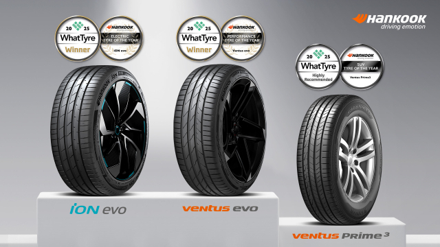 '2025 왓타이어 어워드'에서 수상한 한국타이어의 제품들. 사진제공=한국타이어