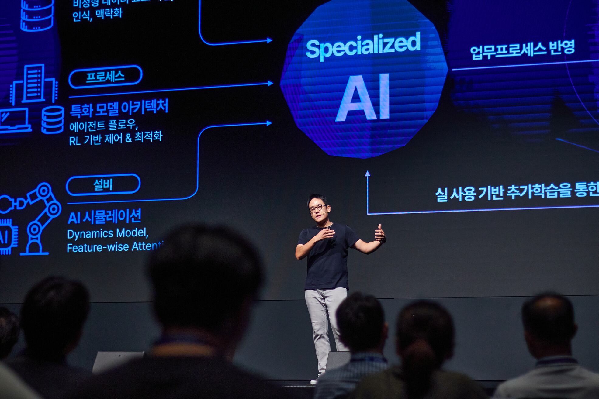 윤성호 마키나락스 대표가 4일 서울 양재 엘타워에서 열린 인공지능(AI) 컨퍼런스 ‘어텐션 2025'에서 기조연설을 하고 있다. / 마키나락스 제공