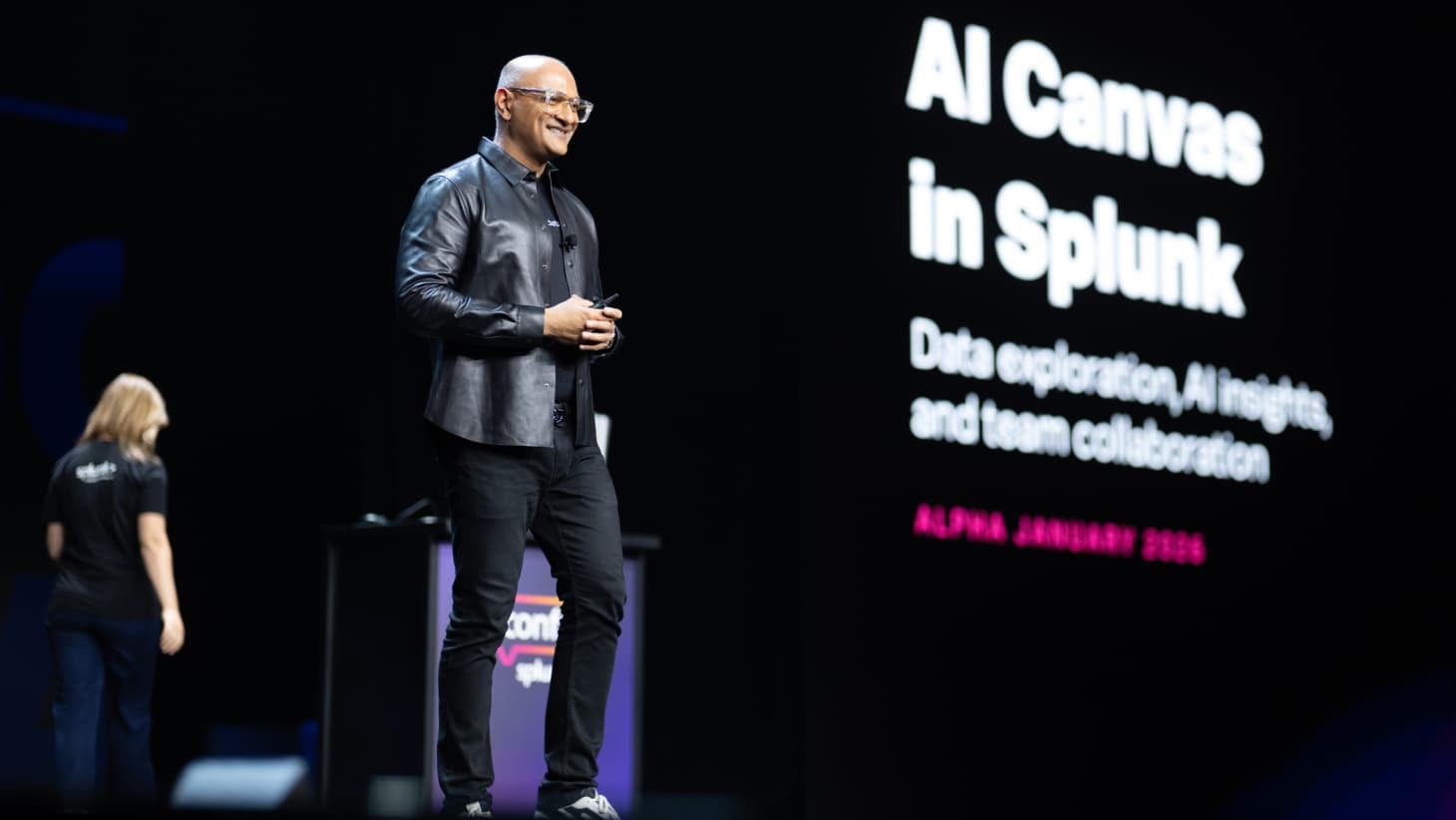 미국 보스턴에서 열린 스플렁크의 연례 행사 .conf25에서 발표하는 지투 파텔(Jeetu Patel) 시스코 최고제품책임자(CPO) 겸 사장. /스플렁크