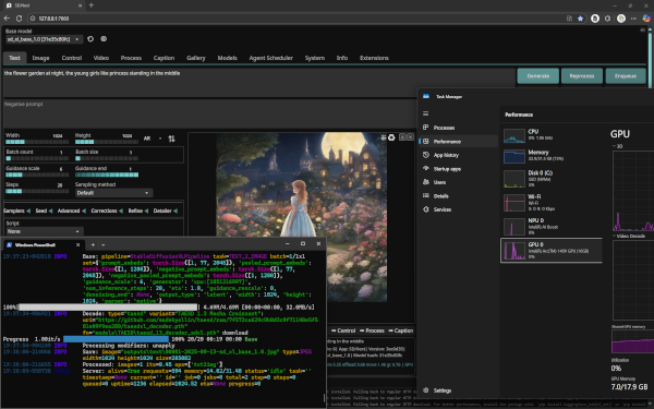 인텔 프로세서 내장 아크 140V 그래픽으로 SD넥스트를 통해 스테이블 디퓨전 XL을 구동한 모습 / 권용만 기자