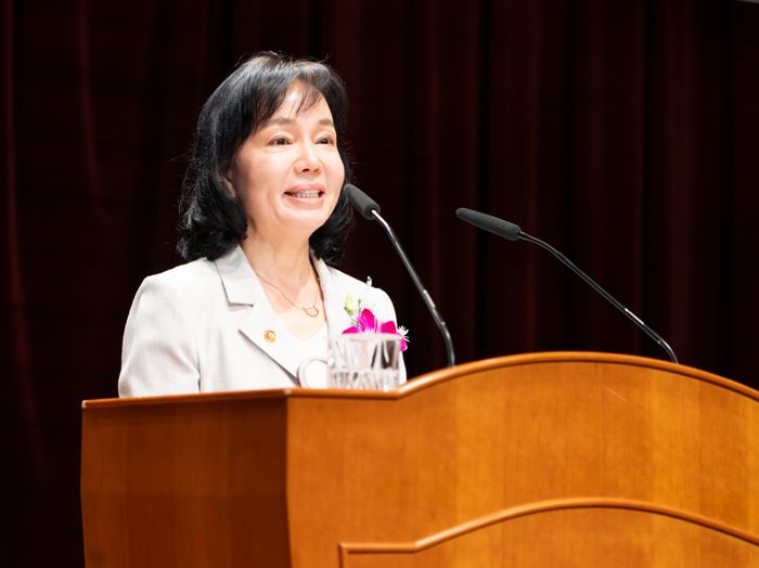 송경희 개인정보보호위원회 위원장이 10월 10일 오전 정부서울청사에서 진행된 취임식에서 취임사를 하고 있다.ⓒ개인정보보호위원회