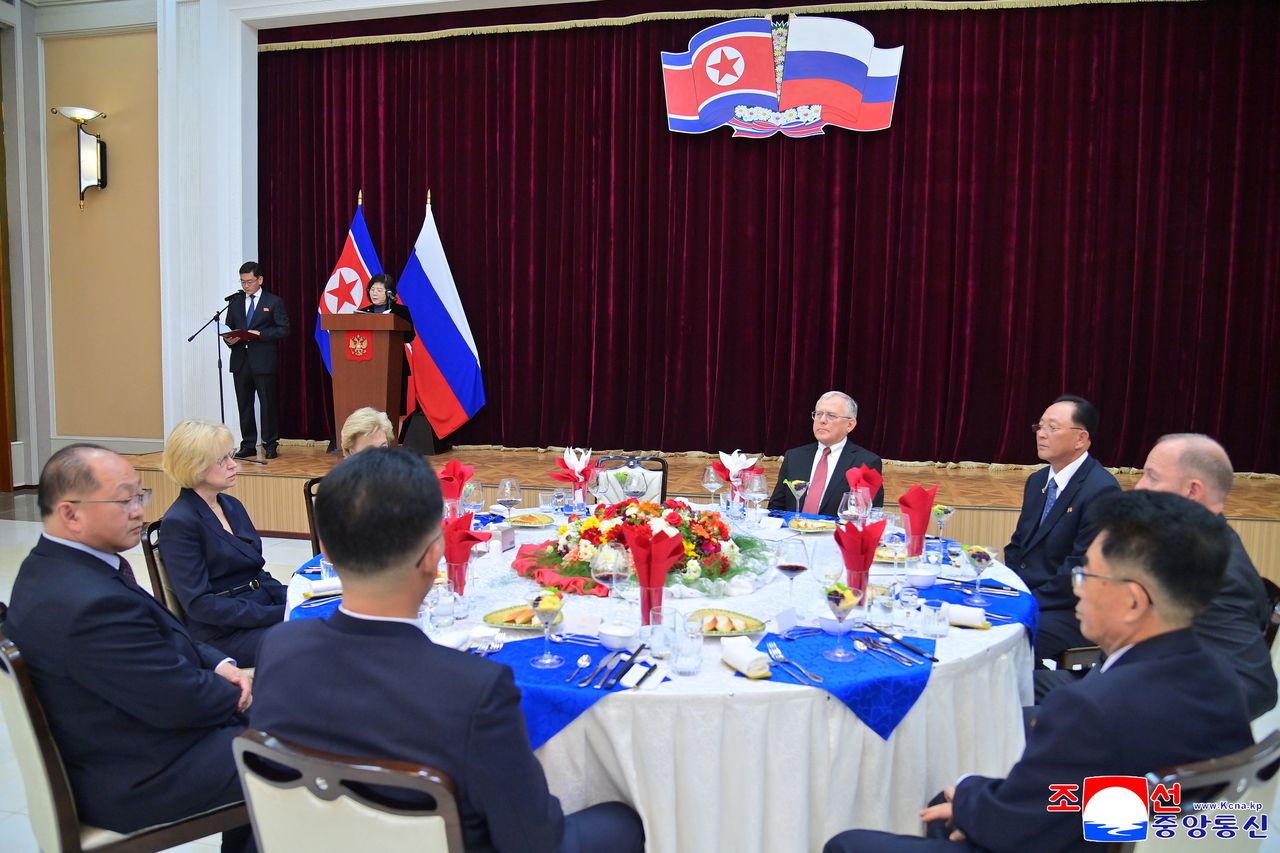 North Korean Foreign Minister Choe Son-hui speaks at a reception hosted by the Russian Embassy in Pyongyang on Thursday, marking 77 years of diplomatic ties between North Korea and Russia. (Yonhap)