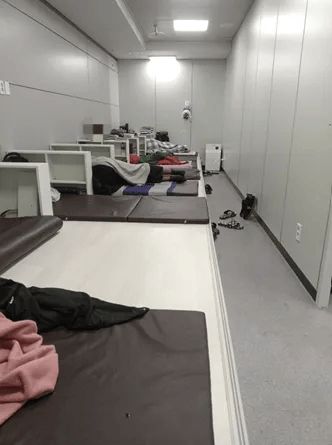 Asylum seekers held in the departure waiting area at Incheon Airport, where several individuals, including children, have remained for months due to blocked refugee claims. (Courtesy of legal advocacy group Duroo)