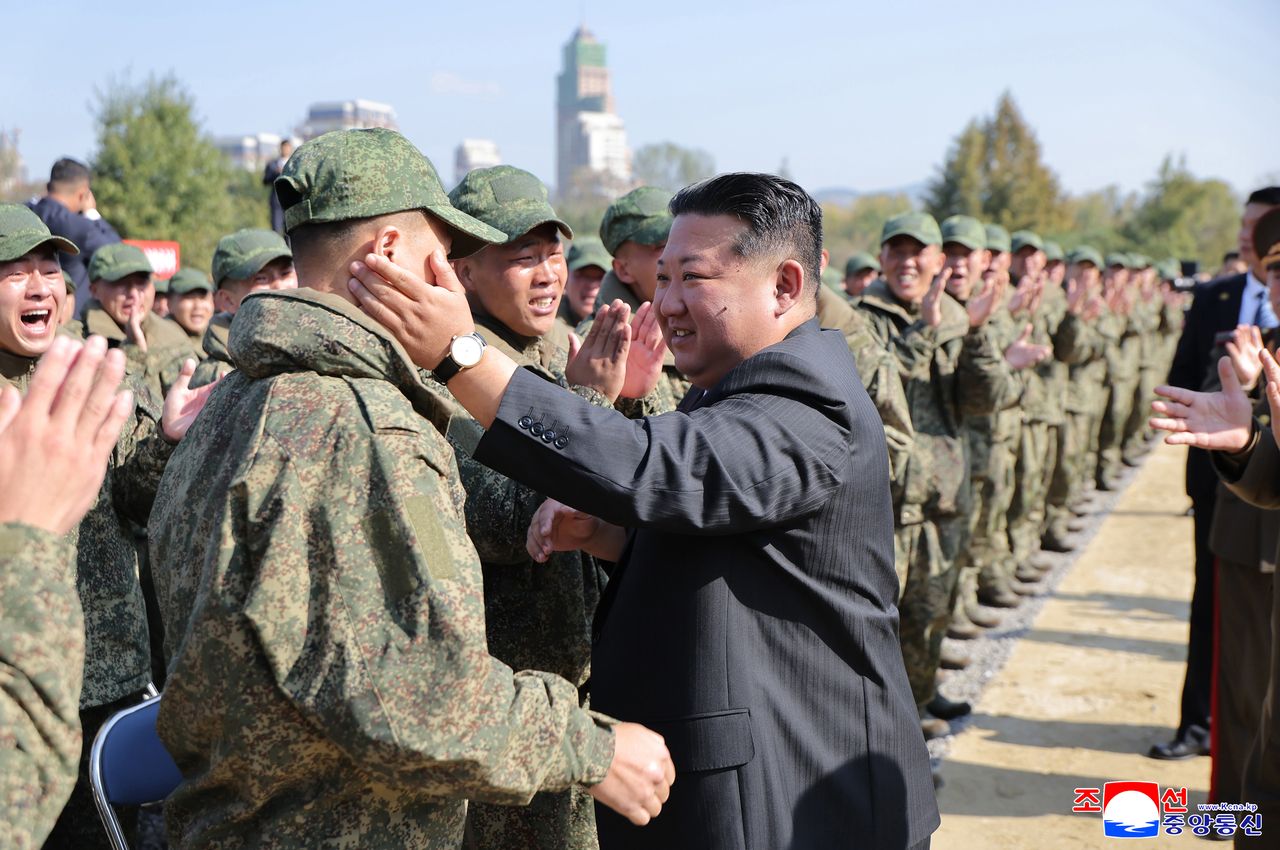 North Korea's leader Kim Jong-un (C) attends a groundbreaking ceremony on Thursday, for a memorial museum in Pyongyang to honor its troops who died while fighting alongside Russia in the war with Ukraine. (KCNA via Yonhap)