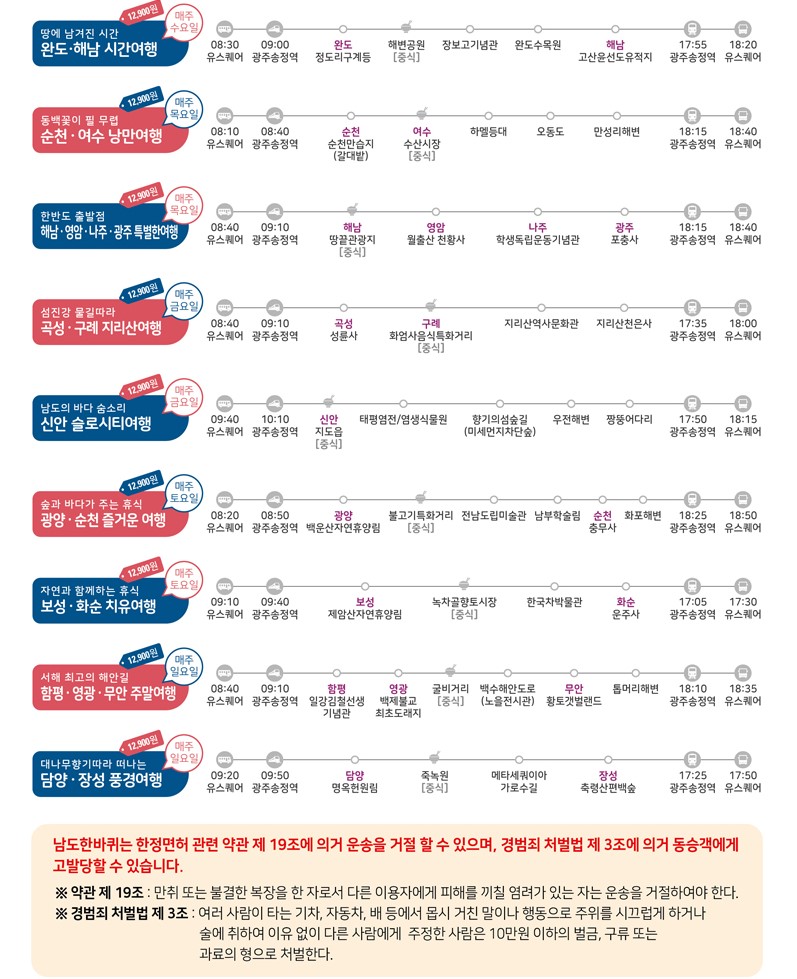 최소 9,900원으로 즐기는 전남 여행 / 사진=남도한바퀴