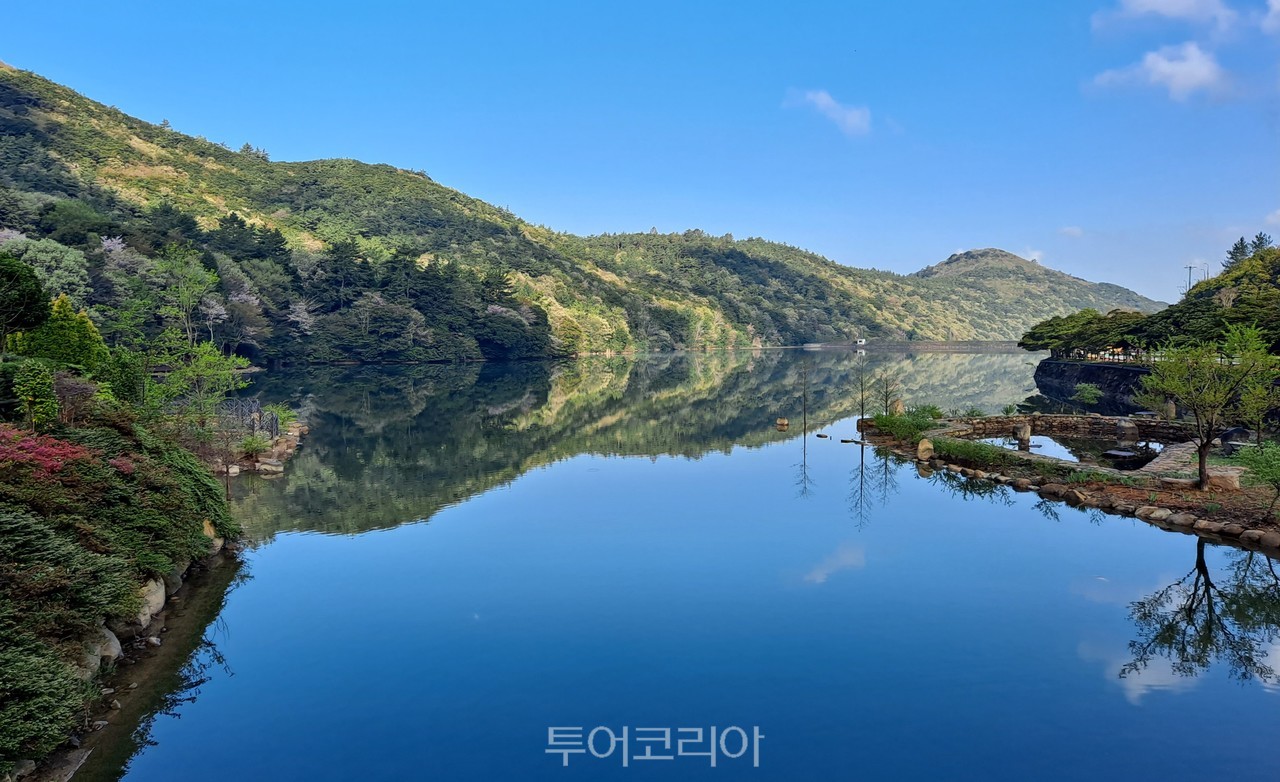 완도수목원 수변데크에서 바라본 신학저수지 /사진-전남도