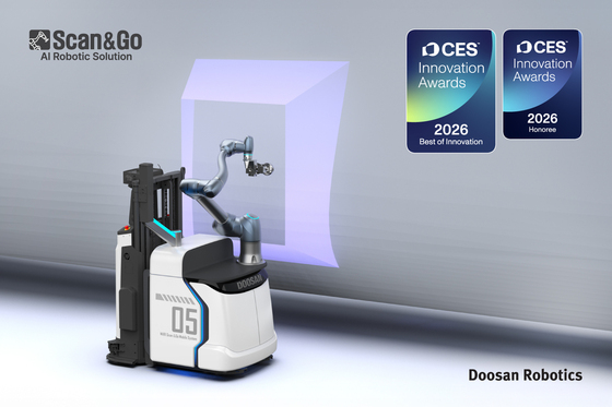  Scan & Go image, winner of the Best Innovation Award in the AI category and the Innovation Award in the Robotics category at the CES 2026 Innovation Awards / Provided by Doosan Robotics