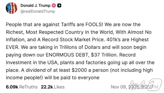  Capture from President Donald Trump\'s Truth Social