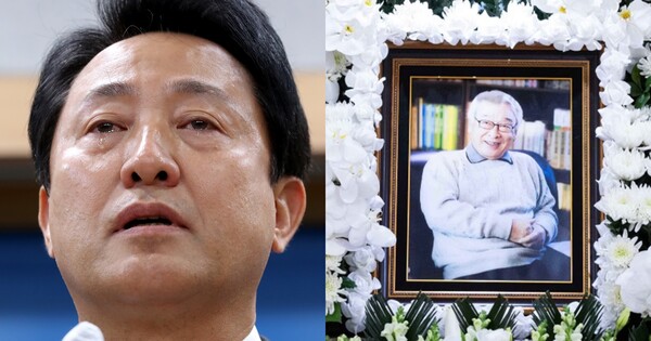 오세훈 서울시장(좌), 故이순재 배우의 영정사진. ⓒ뉴스1