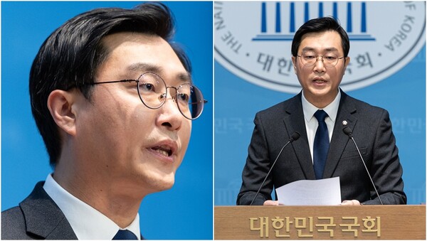 더불어민주당 장경태 의원이 30일 서울 여의도 국회 소통관에서 입장을 밝히고 있다. ⓒ뉴스1 