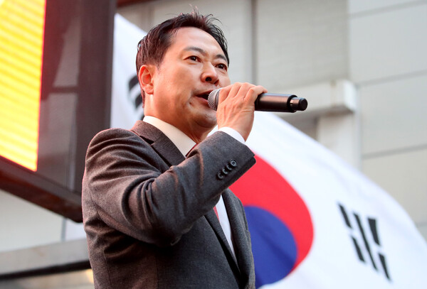 장동혁 국민의힘 대표가 28일 대구 중구 동성로에서 연설하는 모습. ⓒ뉴스1 