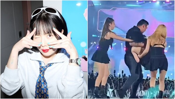 가수 현아(왼), 공연 중 갑작스럽게 쓰러진 현아(오). ⓒ현아 SNS, 온라인 커뮤니티 