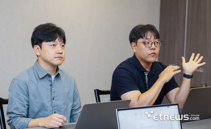 박성익 LG유플러스 LLM기술1팀 팀장(왼쪽)과 김기현 LG유플러스 CTO 산하 AX기술그룹 연구위원이 본지와 인터뷰를 하고 있다.