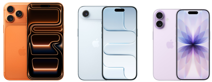 애플 아이폰17 프로맥스(왼쪽부터), 아이폰 에어, 아이폰17 일반형. 애플은 올해 아이폰17 시리즈 전(全) 모델에 LTPO를 적용했다. 〈사진 애플 홈페이지〉