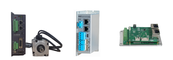 아진엑스텍이 개발한 AC서보와 BLDC서보. 왼쪽부터 '일반·범용 AC서보(ASDLC)', '로봇용 고출력 AC서보(ASD)', 'BLDC 서보(ASDLV)'