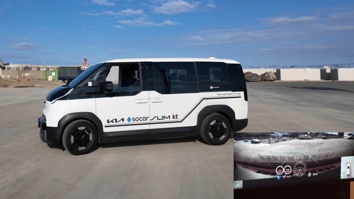 국내 최초의 원격 운전 기술이 탑재된 기아 목적기반차 PV5.