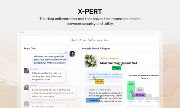 엑스퍼트(X-PERT)는 합성데이터 기반 AI 에이전트 기반 데이터 협업 플랫폼이다. / 큐빅 