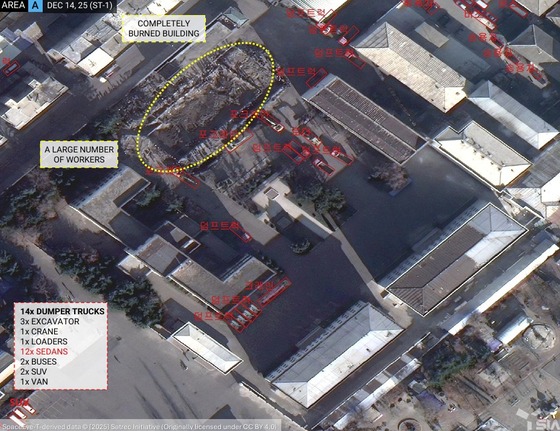 Satellite image captured on the 14th showing the North Korean North Pyongan Province Party Committee building. One building has been confirmed demolished / Provided by SIA