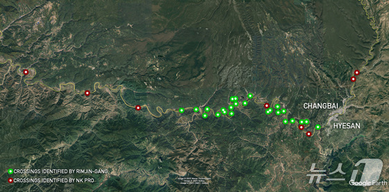 NK News, a North Korea-focused media outlet, reported on Tuesday that the temporary crossing points established between North Korea and China along the Yalu River are distributed across a 59-mile (about 95 km) stretch spanning five regions in Ryanggang Province: Kim Hyong Jik, Kim Jong Suk, Samsu, Hyesan, and Bochon counties / Capture from NK News
