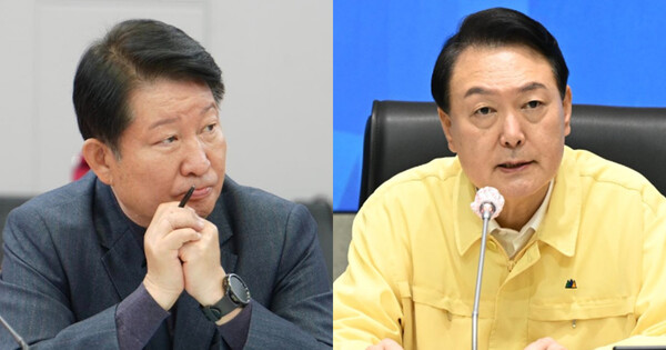 권영진 국민의힘 의원(왼쪽)이 윤석열 전 대통령에게 한 마디 했다. 