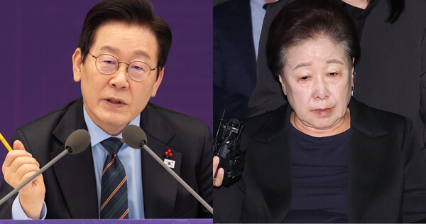 이재명 대통령(왼쪽)과 한학자 통일교 총재(오른쪽) 모습. ⓒ 뉴스1