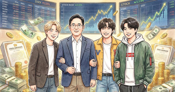 국내 주식부호 100인에 이재용 삼성전자 회장과 아이돌그룹 BTS의 멤버 지민과 뷔, 정국이 이름을 올렸다. 사진은 AI로 생성한 이미지 ⓒ 허프포스트코리아