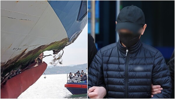 퀸제누비아2호 여객선 좌초 사고 합동감식을 진행하는 모습(왼), 60대 선장 A씨(오). ⓒ뉴스1 