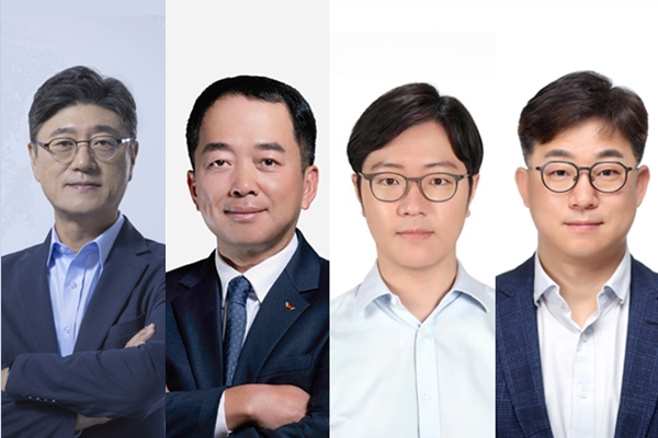 SK텔레콤이 18년 만에 다시 사내회사(CIC) 체제를 가동했다. 정재헌 사장이 해킹 사태 수습에 주력할 수 있도록 통신과 AI 사업 적임자를 CIC장에 앉힌 모양새다. (왼쪽부터) 정재헌 SK텔레콤 사장, 한명진 통신 CIC장, 유경상 AI CIC장, 정석근 AI CIC장. ⓒSK텔레콤