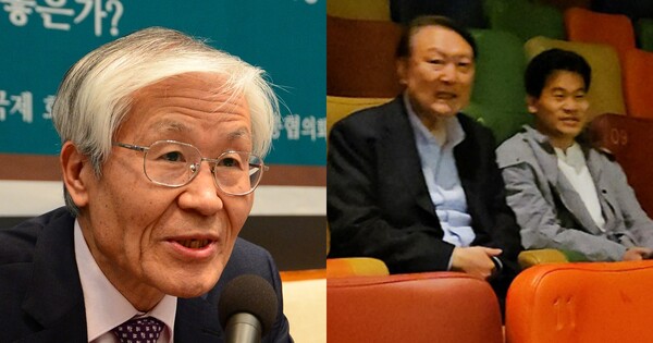 조갑제 조갑제닷컴 대표(왼쪽), 윤석열 전 대통령과 전한길씨. ⓒ뉴스1
