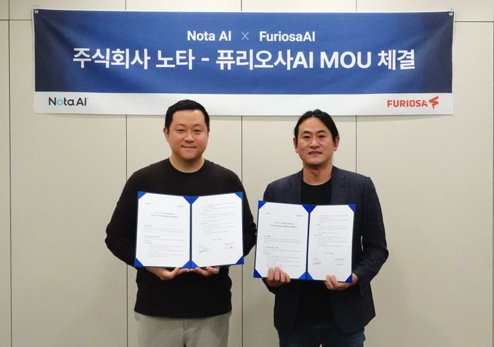 노타는 AI 반도체 기업 퓨리오사AI와 NPU 기반 AI 기술협력을 위한 전략적 업무협약(MOU)을 체결했다고 1일 밝혔다.ⓒ노타