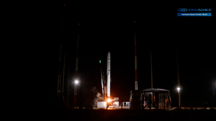 한국 시간 12월 23일 10시 13분, 브라질 알칸타라 우주기지에서 기업 이노스페이스의 첫 상업 발사체 '한빛-나노(HANBIT-Nano)'가 발사됐다. (화면 = 이노스페이스 유튜브 생중계 캡처)