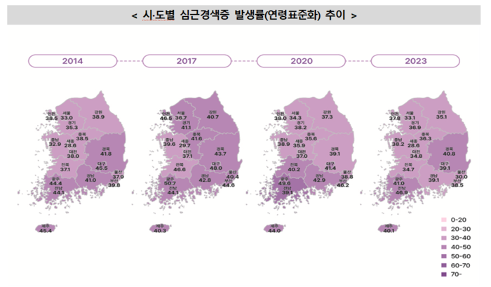 시·도별 심근경색증 발생률 추이(자료=질병관리청)